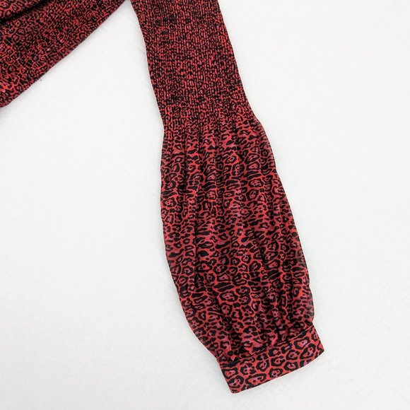 ZARA Women's Long Sleeve Crinkled Top Blouse Size M Red Black NWOT - Picture 3 of 7